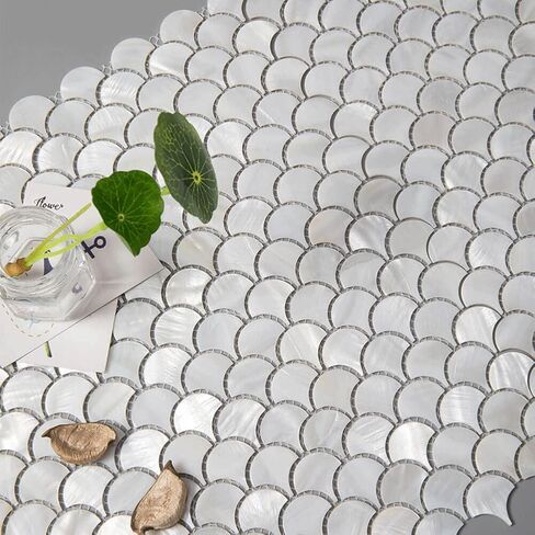Diflart White Mother of Pearl Shell Fish Scale Mosaic Tile Backsplashe for Kitchen Shower Bathroom Sample in Saudi Arabia