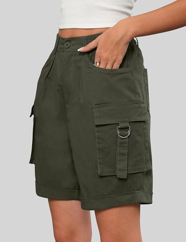 شورتات برمودا للنساء شورتات قطنية شحن عالية الخصر طول الركبة 6 جيوب 2025 الصيف شورت طويل الطويل in Kuwait