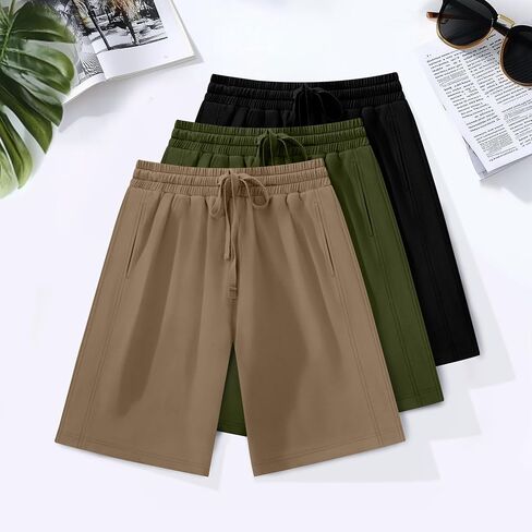3 Pack Women's Plus Size Bermuda Shorts, Drawstring Elastic Waist Bermuda Active Summer Casual Shorts with Pockets in Saudi Arabia