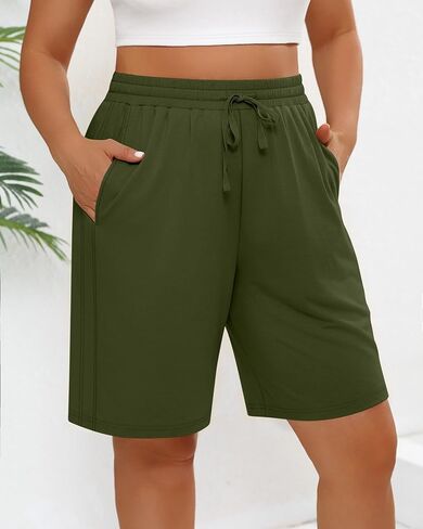 3 Pack Women's Plus Size Bermuda Shorts, Drawstring Elastic Waist Bermuda Active Summer Casual Shorts with Pockets in Saudi Arabia