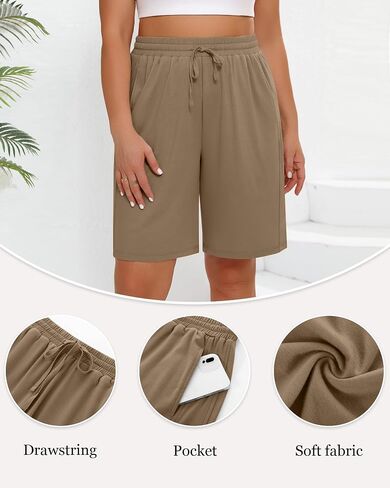 3 Pack Women's Plus Size Bermuda Shorts, Drawstring Elastic Waist Bermuda Active Summer Casual Shorts with Pockets in Saudi Arabia