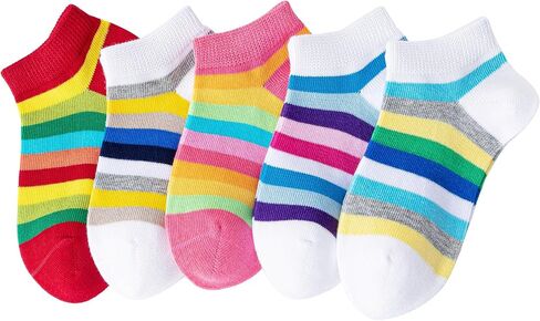 Girls No Show Seamless Socks Rainbow Cotton Stripes Socks Kids Low Cut Athletic Socks For School in Kuwait