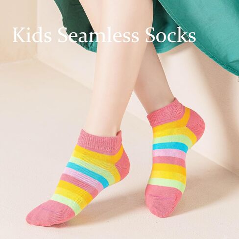 Girls No Show Seamless Socks Rainbow Cotton Stripes Socks Kids Low Cut Athletic Socks For School in Kuwait
