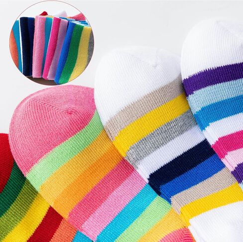 Girls No Show Seamless Socks Rainbow Cotton Stripes Socks Kids Low Cut Athletic Socks For School in Kuwait
