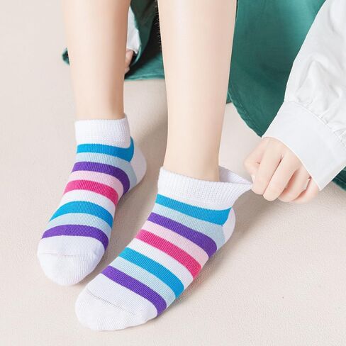 Girls No Show Seamless Socks Rainbow Cotton Stripes Socks Kids Low Cut Athletic Socks For School in Kuwait