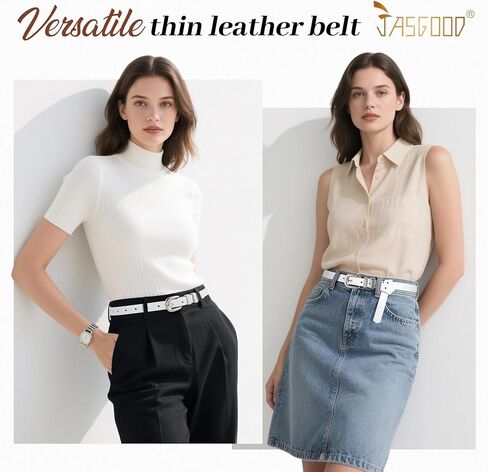 JASGOOD Women Skinny Leather Belt Fashion Thin Waist Belt for Jeans Dress Ladies Small Belt with Gold/Silver Buckle in Kuwait