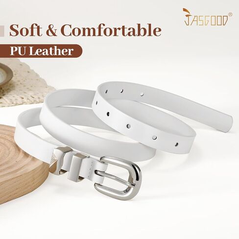 JASGOOD Women Skinny Leather Belt Fashion Thin Waist Belt for Jeans Dress Ladies Small Belt with Gold/Silver Buckle in Kuwait