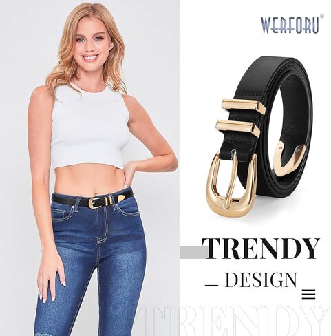 WERFORU Women Leather Belt Fashion Leather Waist Belt for Pants Jean Ladies Western Belt with Gold/Silver Buckle in Saudi Arabia