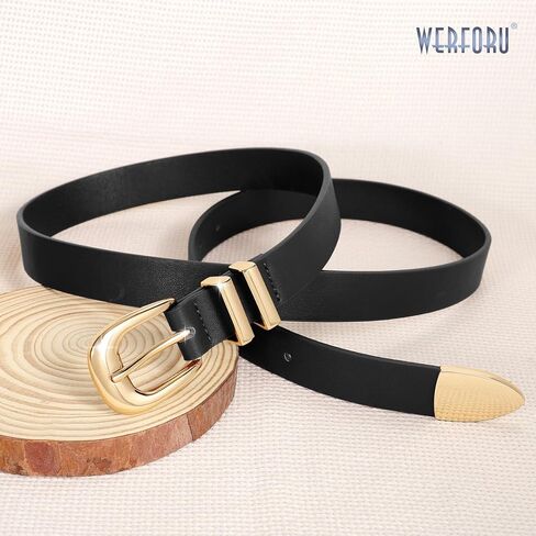 WERFORU Women Leather Belt Fashion Leather Waist Belt for Pants Jean Ladies Western Belt with Gold/Silver Buckle in Saudi Arabia