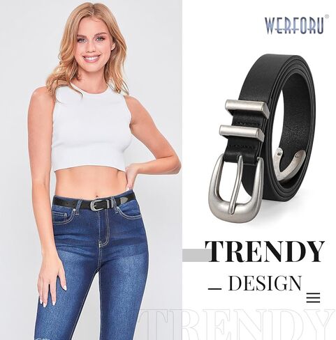 WERFORU Women Leather Belt Fashion Leather Waist Belt for Pants Jean Ladies Western Belt with Gold/Silver Buckle in Saudi Arabia