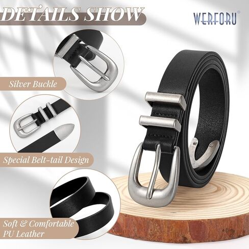 WERFORU Women Leather Belt Fashion Leather Waist Belt for Pants Jean Ladies Western Belt with Gold/Silver Buckle in Saudi Arabia