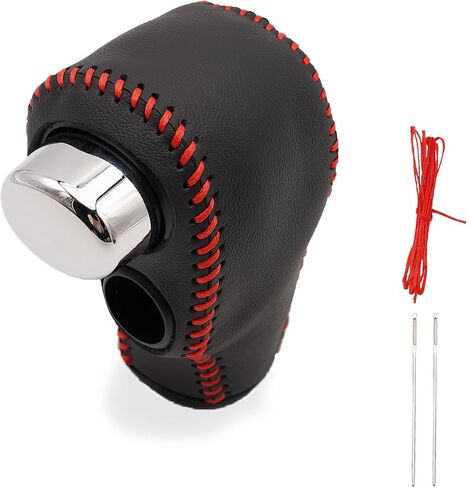 Leather Auto Gear Shift Knob Cover With Needle & Thread Compatible With Honda CR-V 2007-2011, Car Gear Shift Head Cover Transimission Shift Boot Lever Protector Trim-Black leather with red thread in Saudi Arabia