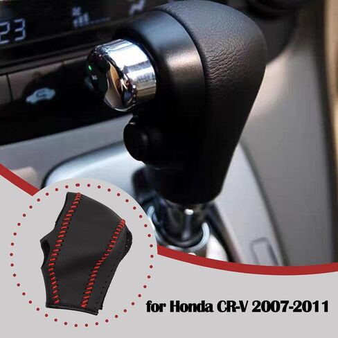 Leather Auto Gear Shift Knob Cover With Needle & Thread Compatible With Honda CR-V 2007-2011, Car Gear Shift Head Cover Transimission Shift Boot Lever Protector Trim-Black leather with red thread in Saudi Arabia