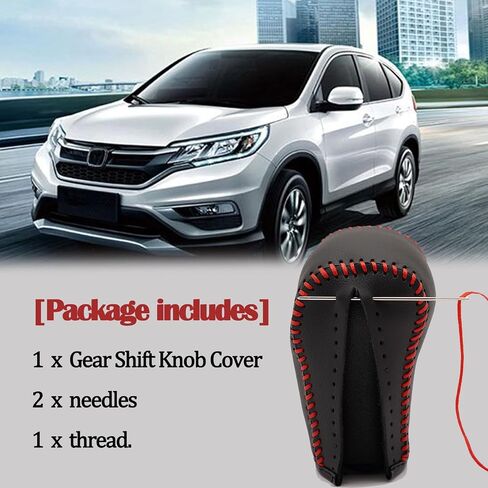 Leather Auto Gear Shift Knob Cover With Needle & Thread Compatible With Honda CR-V 2007-2011, Car Gear Shift Head Cover Transimission Shift Boot Lever Protector Trim-Black leather with red thread in Saudi Arabia