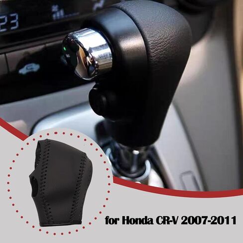 Leather Auto Gear Shift Knob Cover With Needle & Thread Compatible With Honda CR-V 2007-2011, Car Gear Shift Head Cover Transimission Shift Boot Lever Protector Trim-Black leather with red thread in Saudi Arabia