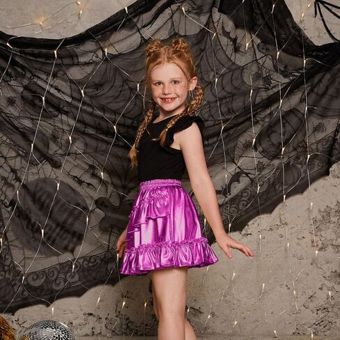 Mirawise Girls Metallic Sequin Skirt Sparkle Shiny Ruffle Asymmetrical Skirts Dance Outfit Party Elastic Waist Skorts 6-13Y in Saudi Arabia