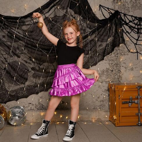 Mirawise Girls Metallic Sequin Skirt Sparkle Shiny Ruffle Asymmetrical Skirts Dance Outfit Party Elastic Waist Skorts 6-13Y in Saudi Arabia