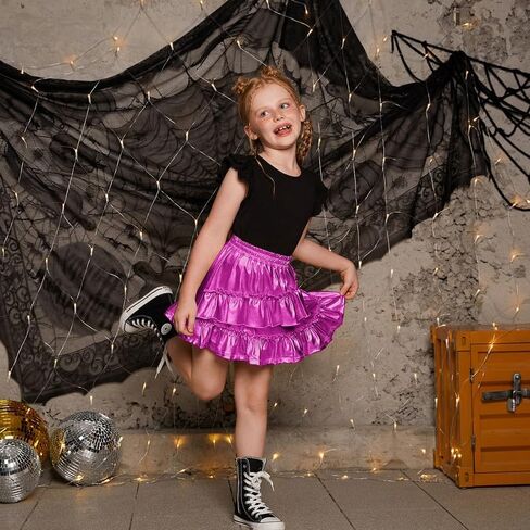 Mirawise Girls Metallic Sequin Skirt Sparkle Shiny Ruffle Asymmetrical Skirts Dance Outfit Party Elastic Waist Skorts 6-13Y in Saudi Arabia