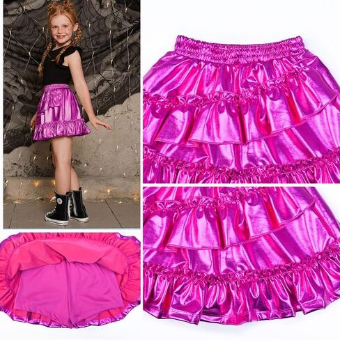 Mirawise Girls Metallic Sequin Skirt Sparkle Shiny Ruffle Asymmetrical Skirts Dance Outfit Party Elastic Waist Skorts 6-13Y in Saudi Arabia