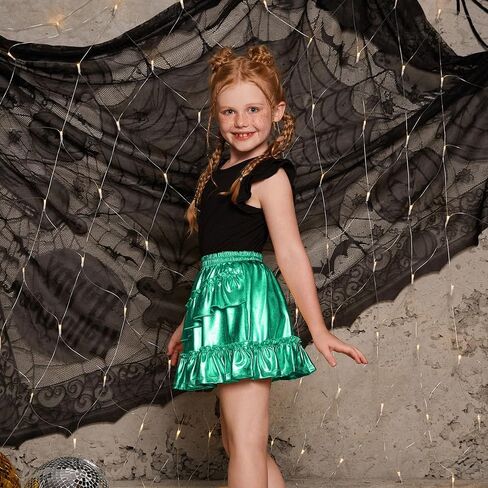 Mirawise Girls Metallic Sequin Skirt Sparkle Shiny Ruffle Asymmetrical Skirts Dance Outfit Party Elastic Waist Skorts 6-13Y in Saudi Arabia