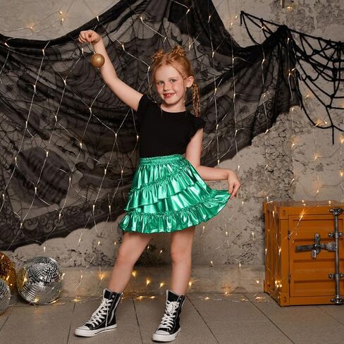 Mirawise Girls Metallic Sequin Skirt Sparkle Shiny Ruffle Asymmetrical Skirts Dance Outfit Party Elastic Waist Skorts 6-13Y in Saudi Arabia
