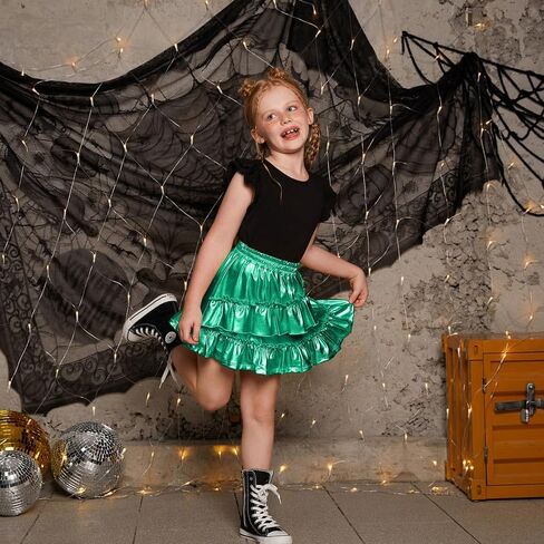 Mirawise Girls Metallic Sequin Skirt Sparkle Shiny Ruffle Asymmetrical Skirts Dance Outfit Party Elastic Waist Skorts 6-13Y in Saudi Arabia