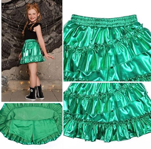 Mirawise Girls Metallic Sequin Skirt Sparkle Shiny Ruffle Asymmetrical Skirts Dance Outfit Party Elastic Waist Skorts 6-13Y in Saudi Arabia
