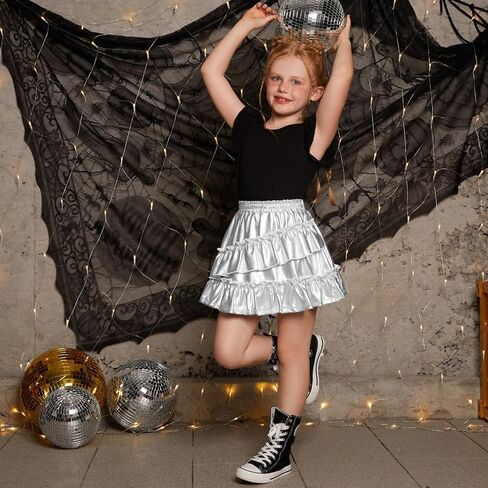 Mirawise Girls Metallic Sequin Skirt Sparkle Shiny Ruffle Asymmetrical Skirts Dance Outfit Party Elastic Waist Skorts 6-13Y in Kuwait
