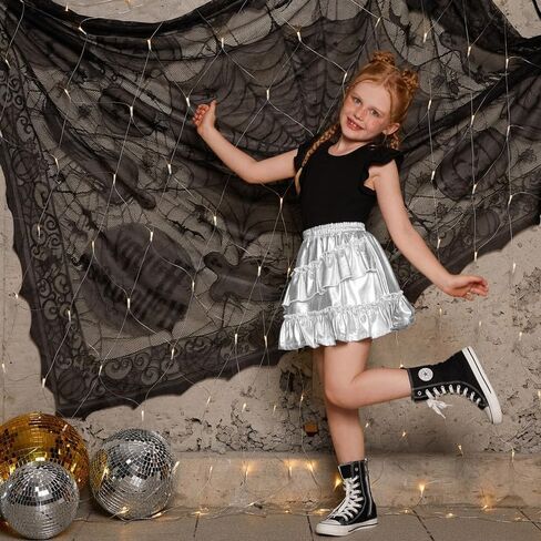 Mirawise Girls Metallic Sequin Skirt Sparkle Shiny Ruffle Asymmetrical Skirts Dance Outfit Party Elastic Waist Skorts 6-13Y in Kuwait