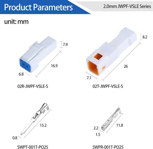 Muyi 5 Kits 2 Pin Way JST موصل مقاوم للماء 26-22 AWG Electric Socket 0.13 ~ 0.33 مم مربع إلى موصلات الأسلاك 2.0 مم JWPF-VSLE Series JST Series in Saudi Arabia