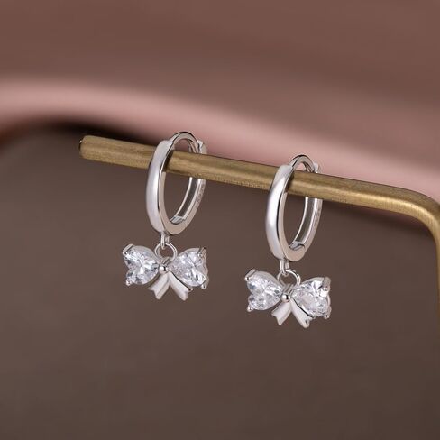 SLUYNZ Sterling Silver CZ Bow Hoop Earrings for Women Teens Love Bow Hoop Earrings Huggie Valentines Day Earrings in Saudi Arabia