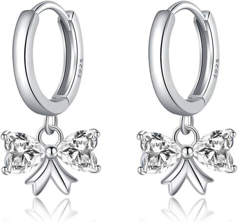 SLUYNZ Sterling Silver CZ Bow Hoop Earrings for Women Teens Love Bow Hoop Earrings Huggie Valentines Day Earrings in Saudi Arabia