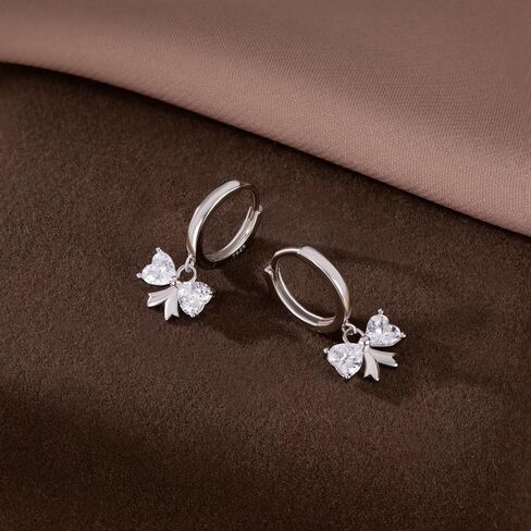 SLUYNZ Sterling Silver CZ Bow Hoop Earrings for Women Teens Love Bow Hoop Earrings Huggie Valentines Day Earrings in Saudi Arabia