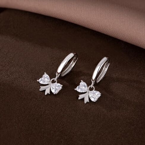 SLUYNZ Sterling Silver CZ Bow Hoop Earrings for Women Teens Love Bow Hoop Earrings Huggie Valentines Day Earrings in Saudi Arabia
