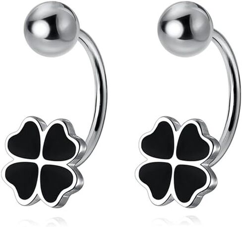 Reffeer Solid 925 Sterling Silver Clover Flower Half Hoop Earrings for Women Teens Black Clover Hoop Earrings Huggie Shamrock Earrings in Saudi Arabia