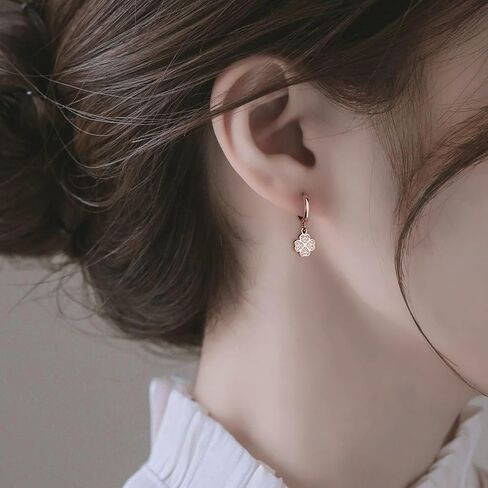 SLUYNZ 925 Sterling Silver CZ Clover Hoop Earrings Dangle for Women Teens Lucky Clover Leaf Huggie Earrings Flower Drop in Saudi Arabia