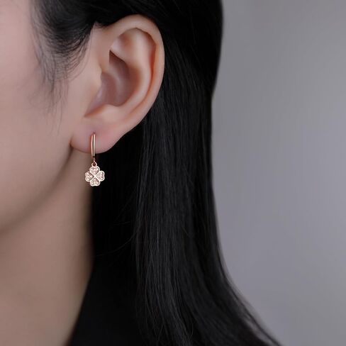 SLUYNZ 925 Sterling Silver CZ Clover Hoop Earrings Dangle for Women Teens Lucky Clover Leaf Huggie Earrings Flower Drop in Saudi Arabia