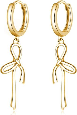 Reffeer Solid 925 Sterling Silver Bow Hoop Earrings Drops for Women Teens Bowknot Hoop Earrings Ribbon Huggie in Saudi Arabia