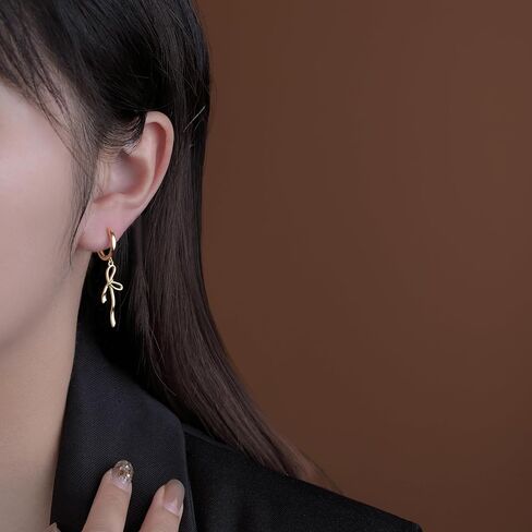 Reffeer Solid 925 Sterling Silver Bow Hoop Earrings Drops for Women Teens Bowknot Hoop Earrings Ribbon Huggie in Saudi Arabia