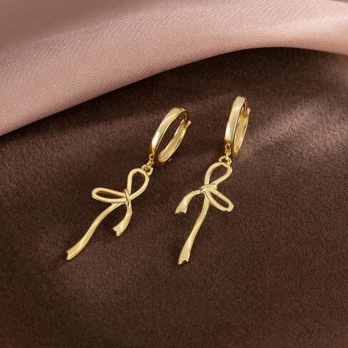 Reffeer Solid 925 Sterling Silver Bow Hoop Earrings Drops for Women Teens Bowknot Hoop Earrings Ribbon Huggie in Saudi Arabia