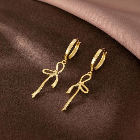 Reffeer Solid 925 Sterling Silver Bow Hoop Earrings Drops for Women Teens Bowknot Hoop Earrings Ribbon Huggie in Saudi Arabia