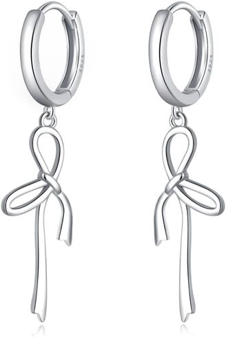Reffeer Solid 925 Sterling Silver Bow Hoop Earrings Drops for Women Teens Bowknot Hoop Earrings Ribbon Huggie in Saudi Arabia