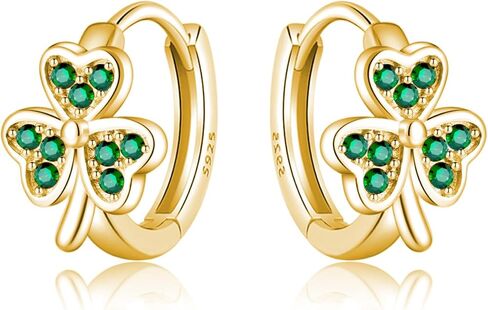 SLUYNZ 925 Sterling Silver Green Love Clover Hoop Earrings for Women Teens Irish Shamrock Huggie Earrings for Summer in Saudi Arabia