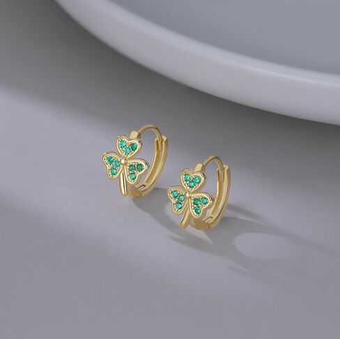 SLUYNZ 925 Sterling Silver Green Love Clover Hoop Earrings for Women Teens Irish Shamrock Huggie Earrings for Summer in Saudi Arabia