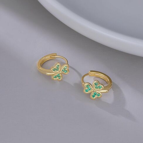 SLUYNZ 925 Sterling Silver Green Love Clover Hoop Earrings for Women Teens Irish Shamrock Huggie Earrings for Summer in Saudi Arabia