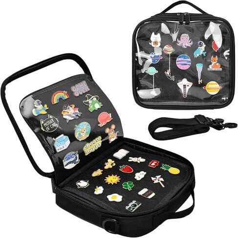 كتاب عرض دبوس المينا ، مجموعة تداول Travel Travel Travel ، Brooch Pin Lover Collector ، لوحة عرض دبوس من طاشية من 6 صفحات مع فيلم واقٍ ومقابض وحزام الكتف ، الأسود in Kuwait
