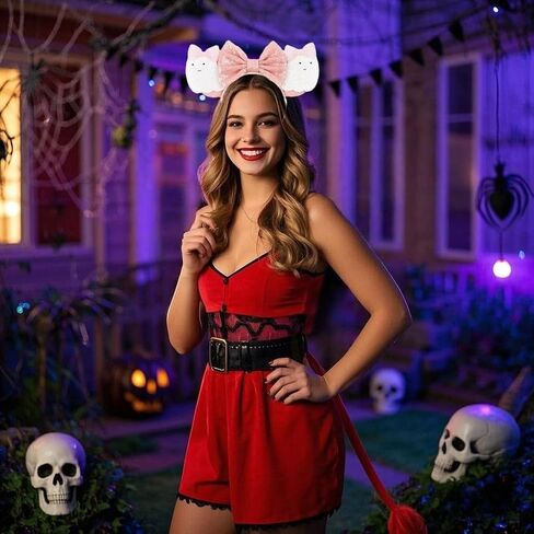 Black Mouse Ears Headband, Red Bow & Gold Accessories, Soft Velvet, Classic Headwear Gifts, Women Fashion Costume Party; MQ-H in Saudi Arabia