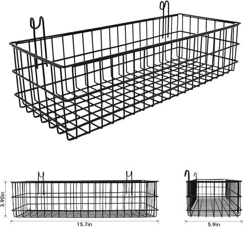 ANZOME Wire Wall Basket, Grid Basket with Hooks, Wall Mounted Organizer for Wall Grid, Kitchen Organizer, Wire Storage Shelf Rack for Home Supplies, Wall Decoration(Black) in Kuwait