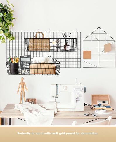 ANZOME Wire Wall Basket, Grid Basket with Hooks, Wall Mounted Organizer for Wall Grid, Kitchen Organizer, Wire Storage Shelf Rack for Home Supplies, Wall Decoration(Black) in Kuwait