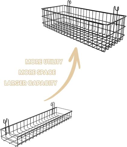 ANZOME Wire Wall Basket, Grid Basket with Hooks, Wall Mounted Organizer for Wall Grid, Kitchen Organizer, Wire Storage Shelf Rack for Home Supplies, Wall Decoration(Black) in Kuwait